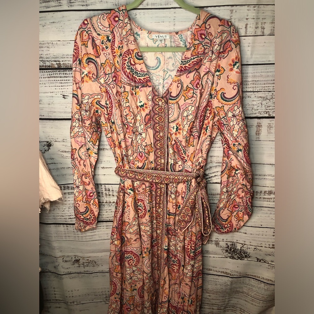 VENUS Paisley Print Linen Peach Pink Dress size 14 NWOT - Picture 9 of 16